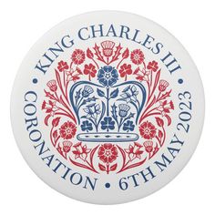 the logo for king charles's coronation, 6th may 2013 with red and blue flowers