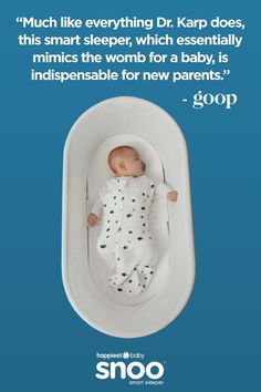 a baby laying in a bath tub with the caption'much like everything dr karp does, this smart sleeper, which essentially mimics the wom