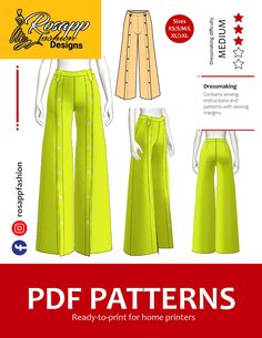 the front and back view of a women's pants pattern