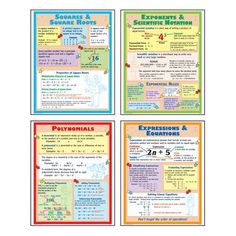 four posters with different types of numbers and symbols on them, including one for each student