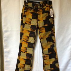 Urban Outfitters Nwt Abstract Bdg Jeans Sz 26 Trendy Yellow Wide Leg Jeans, Yellow Wide Leg Jeans For Fall, Trendy Yellow Straight Leg Bottoms, Trendy Yellow Straight Leg Pants, Yellow Mid-rise Cotton Pants, Urban Outfitters Straight Leg Jeans For Fall, Retro Yellow Pants With Pockets, Casual High Rise Yellow Pants, Trendy Yellow Straight Leg Jeans