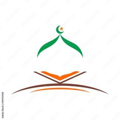 an open book with the image of a crescent and star on top, in green and orange