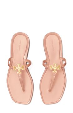 Make a playful retro statement with this carefree jelly sandal topped with polished logo hardware. Flat sole Synthetic upper, lining and sole Imported Cute Sandals For Summer Beach, Bow Sandals Flat, Cute Sandals For Women, Girly Slippers, Cute Sandals For Summer, Thing Sandals, Designer Flat Sandals, Summer Shoes Flats, Flat Footwear