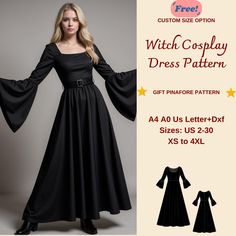 the witch cosplay dress pattern is available in sizes s - 4xl