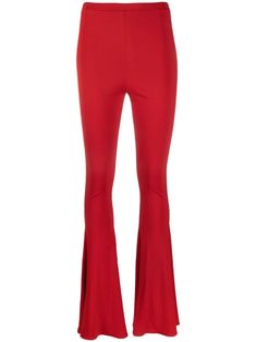 blood red stretch-design high-waisted flared cuffs Red Fitted High Waist Flare Jeans, Red High Waist Fitted Flare Jeans, Red Flare Cotton Jeans, Red Stretch Wide-leg Bottoms, Red Stretch Wide-leg Flare Jeans, Flared Leggings, Magda Butrym, Blood Red, High Waisted Flares