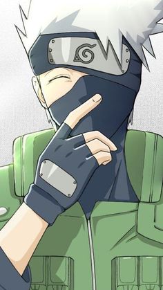 an anime character with his hand on his face and wearing a helmet over his head