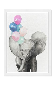 an elephant with balloons in its trunk