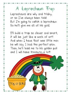 st patrick's day poem with leprechaun and pot of gold