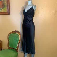 Beautiful Black Satin Midi Slip Dresx With Sequin Detail. See Pics For Details Gorgeous. Adjustable Back Straps. Cheap Y2k Style Black Mini Dress, Victoria Secret Black Silk Slip Dress, Y2k Mini Dress, Victoria Secret Black, Victoria Secret Dress, Black Silk Dress, Black Slip Dress, Black Slip Ons, Black Silk