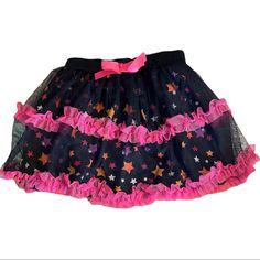 Hello Kitty Perfect For Halloween Time!! Multicolored, Main Colors Black & Pink Black Sheer Overlay With Pink Ruffles Ruffled Skirt With Stars Underneath The Sheer Overlay Brand New, Never Used Nwot Size 3t Scene Outfits Ideas, Scenemo Clothes, Scene Skirts, Scenecore Clothes, Scene Skirt, Scene Girl Outfits, Scene Clothes, Overlay Color, Epic Clothing