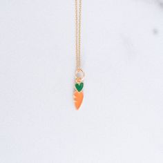 Comes on a 16" chain Necklaces, Carrot Accessories, Carrot Necklace, Pretty Accessories, Golden Thread, Carrots, Piercings, Thread, Jewelry Necklaces