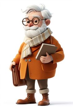 an old man is holding a book and wearing glasses