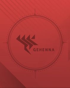 the logo for gehenna is shown on a red background with geometric shapes and lines