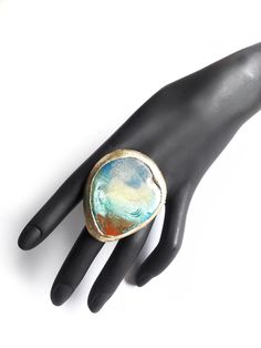 Huge Brutalist Ring Large Blue Gold Ring Contemporary Ring - Etsy Bosnia and Herzegovina Artsy Blue Metal Jewelry, Adjustable Blue Jewelry In Wearable Art Style, Bohemian Blue Jewelry With Metal Ring, Blue Bohemian Jewelry With Metal Ring, Artistic Blue Metal Jewelry, Handmade Multicolor Metal Rings, Unique Hand Painted Blue Rings, Artistic Hand Painted Ring Jewelry, Hand Painted Unique Blue Rings