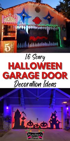 Scary Halloween Garage Door Decoration Ideas Garage Door Halloween Decor, Diy Halloween Door Decorations, Halloween Garage Door, Halloween Diy Door, Door Decoration Ideas, Halloween Garage, Garage Door Decor, Halloween Outside