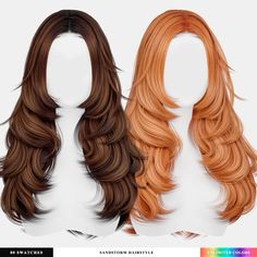 two wigs with different colored hair on top of each other, one is long and the other is short