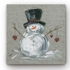 a painting of a snowman wearing a top hat