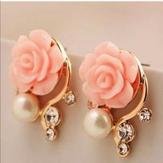 New With Tags All Offers Are Welcome Bundle And Save Buy 2 Get 1 Free From Same Price Items Coral Jewelry, Earrings Studs, Flower Earrings Studs, Lovely Earrings, Flower Studs, Pearl Stud Earrings, Rose Earrings, Crystal Pearls, Ear Studs