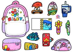 various school supplies are shown in this drawing