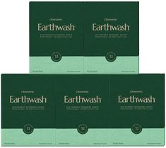 four books on earthwash are shown in three different colors and sizes, one is green