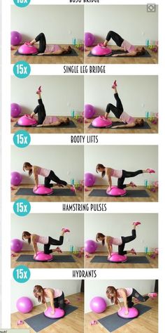 a woman doing exercises on pink yoga balls with the words, how to do it