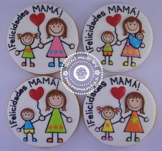 four ceramic coasters with the words, i love you mama and two children holding hands