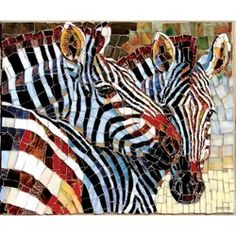 two zebras are depicted in an artistic mosaic