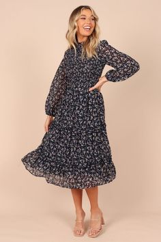 Edwina Shirred Frill Long Sleeve Midi Dress - Navy Floral - Petal & Pup USA Petal And Pup, Usa Dresses, Navy Midi Dress, Dresses By Length, Sleeve Midi Dress, Long Sleeve Midi, Long Sleeve Midi Dress, Navy Floral, Spring Dresses