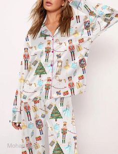 Christmas Nutcracker Pajama Set, Christmas Nutcracker Pajama Set Silk Set sold by Spiritual_Elaine | SKU 93784585 | Printerval Pajamas Long Sleeve, Family Pjs, Trendy Christmas Outfits, Adult Pajamas, Womens Halter Tops, Custom Aprons, Silk Set, Family Christmas Pajamas, Bachelorette Shirts