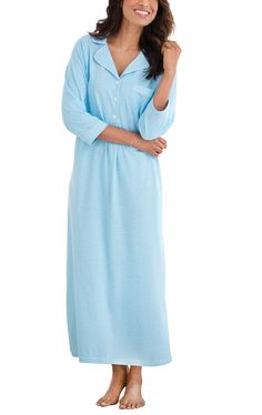 PRICES MAY VARY. Breathable Cotton Jersey - Women's 3/4 sleeve button front nightgown is designed with breathable lightweight cotton jersey that creates warmth without the weight; full-length nightgown for women falls to the calf; choose from a variety of rich solids and playful polka dots. Relaxed Fit - Warm and cozy women's long nightgown features a simple long loose a-line design for an easy fit; 3/4-length sleeves; side slits allow for easy movement. Find the Perfect Size - Our pajamas for w Cheap Women's Loungewear Dresses, Cheap Cotton Sleepwear For Overnight, Cheap Spring Nightgown For Loungewear, Cheap Cotton Nightgown, Cheap Blue Short Sleeve Nightgown, Cheap Home Nightgown For Women, Cheap Casual Cotton Nightgown, Cheap Cotton Short Sleeve Nightgown, Casual Blue Cheap Nightgown