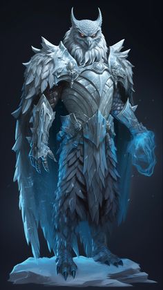 an ice monster standing in the snow with his hands on his hips and one hand on his hip