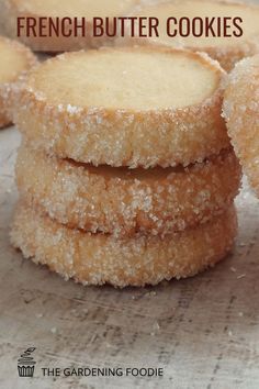 several sugar cookies stacked on top of each other