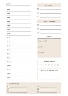 the printable daily planner is shown in beige