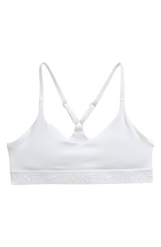 Signature Dri-FIT tech keeps your kiddo dry and comfortable in this cross-back sports bra that gives them light support throughout the day. Adjustable straps Dri-FIT moisture-wicking technology Elastic band Lined, with removable two-piece pads 78% polyester, 22% spandex Machine wash, tumble dry Imported White Sports Bra, White White, Nike Dri Fit, Elastic Band, Dri Fit, Moisture Wicking, Adjustable Straps, Sports Bra, The Day