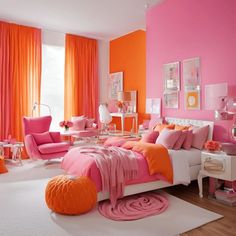 Pink Bedroom Ideas for a Stylish Makeover Pink And Yellow Bedroom, Orange Bedroom Ideas, Yellow Bedroom Decor, Orange Bedroom, Purple Bedrooms, Bold Decor, Bedroom Orange, Bold Statements