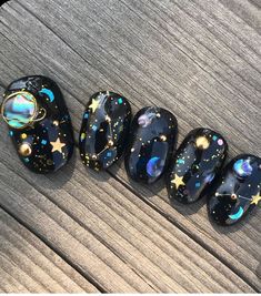 Galaxy Nail Art, Witchy Nails, Space Nails, Galaxy Nails, Korean Nails, Japanese Nails