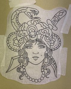 a drawing of a woman's head with snakes on it