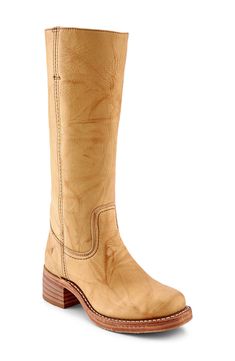 Frye Campus Knee High Boot (Women) | Nordstrom Frye Campus Boots Banana, Frye Campus Boots Outfit, Frye Boots Outfit, Frye Campus Boots, Timeless Boots, Rugged Boots, Debossed Logo, Frye Boots, Leather Boot