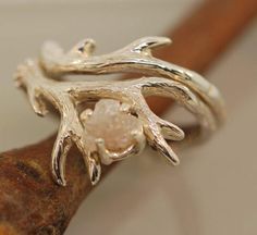 Deer Rings, Deer Antler Ring, Golden Deer, Raw Diamond Rings, Alternative Wedding Rings, Rough Diamond Ring, Antler Ring, Twig Ring, Rings Unique