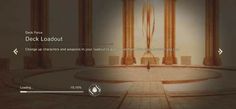 a screenshot of an empty room with columns and pillars in the background, as well as text that reads deck loadout