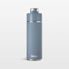 a stainless steel water bottle with the word ninja on it's side, in front of a white background