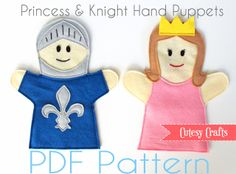 two felt dolls with crowns and knight hand puppets