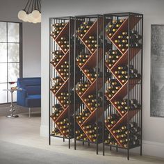 a wine rack filled with lots of bottles