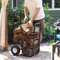 Keep the firewood dry and neatly organized with this durable, weather-resistant rolling log cart and cover. Capable of storing up to 1/8 face cord of firewood, this convenient log cart makes transporting firewood from the pile to the fire pit simple. The included log rack cover keeps firewood dry, clean, and ready to use. Plus, the hook and loop fastener closure makes it easy to open and close to access the firewood. The cover is made from water-resistant polyester with a PVC backing for extra d Wood Carrier, Firewood Racks, Log Carrier, Firewood Logs, Wood Pile, Fireplace Logs, Firewood Rack, Cart Cover, Stove Accessories