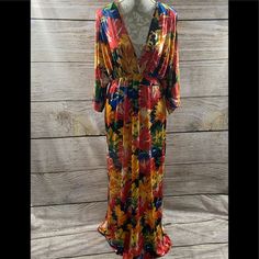 Women’s Its Floral Maxi Dress Tropical V-neck Maxi Dress With Vibrant Print, Vibrant Print V-neck Maxi Dress For Brunch, V-neck Maxi Dress With Vibrant Print For Brunch, Floral Print Long Sleeve Maxi Dress For Holiday, Long Sleeve Floral Print Maxi Dress For Holiday, Tropical Printed Maxi Dress, Multicolor Tropical Print Dress For Holiday, Flowy V-neck Maxi Dress With Vibrant Print, Multicolor Rayon Dresses For Day Out