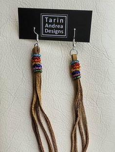 Long Leather Earrings, Adjustable Brown Earrings With Colorful Beads, Nickel-free Brown Beaded Earrings For Festival, Adjustable Brown Beaded Earrings For Festival, Adjustable Brown Beaded Earrings With Dangling Beads, Jean Jewelry, Cowboy Hat Design, Leather Cord Jewelry, Hobby Ideas