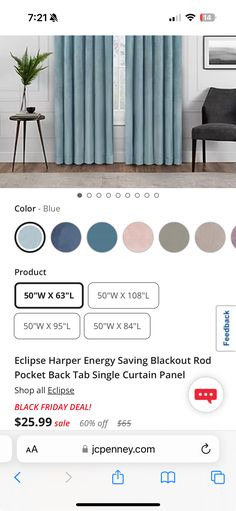 Black Friday Deals, Rod Pocket, Panel Curtains, Save Energy, Blue Color, Curtains, Bedroom, Blue, Color