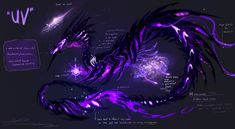 a drawing of a purple dragon on a black background with words written below the image