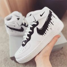 Custom Painted Black And White Drip Af1 Brand New With Box *Please Allow 7-10 Days To Ship As This Is A Custom Order* Drip Pattern, Zapatillas Nike Jordan, All White Sneakers, Nike Air Force 1 Mid, Custom Air Force 1, Air Force One, Cute Nike Shoes, Force One, Cute Nikes