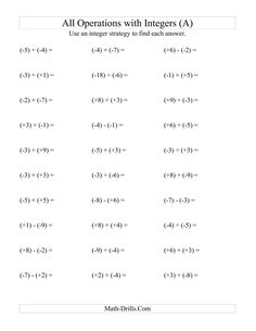 the worksheet for adding and subming operations to an ordered set of numbers